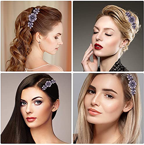 MAYCREATE® Hair Clips for Women Flower Comb Pins Slide Girls Crystal Barrettes Bridal Charm Accessories 1Pc Dark Purple 2PCS