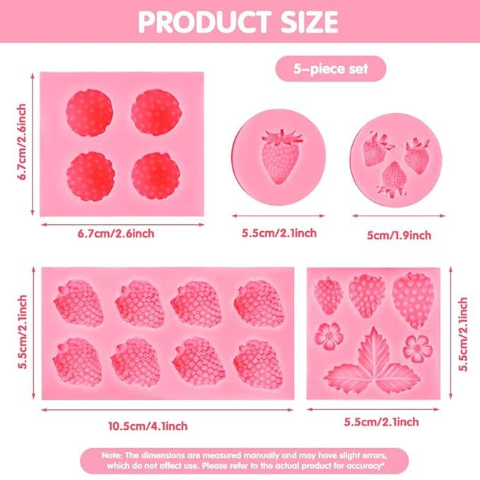 ZIBUYU Strawberry Silicone Molds for Chocolate and Soap with Non Stick Design | 5Pcs Food Grade Set