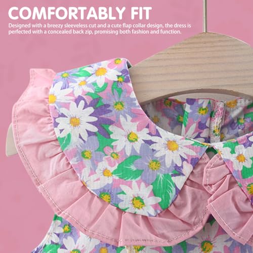 SNOWIE SOFT® Baby Girls Dress Straw Sling Bag Set Pink Daisy Flower Print Summer Dress for Girls Baby Girls Dress for 24-36 Months Birthday Gift for Baby Girls