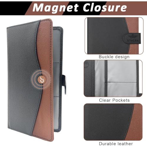 STHIRA® Car Document Holder with Secure Closure Durable Auto Truck Bag Multi Compartment Card Slots Bifold PU Leather Registration and Insurance for Glove Box License Cards 3PCS