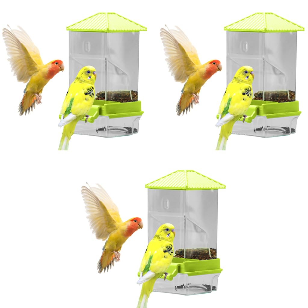 Qpets Parrot Feeder for Cage Birds with Transparent Food Container and Removable Perch Tray 7.9x8.3x18.5cm | Set of 3