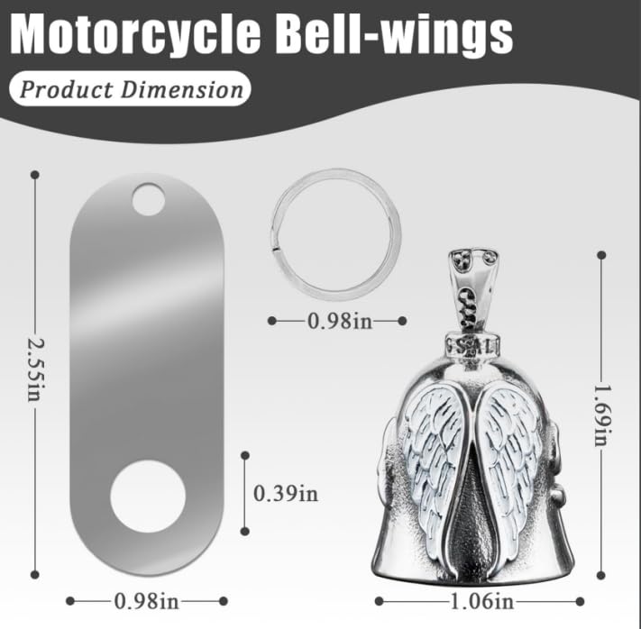 STHIRA Guardian Angel Motorcycle Bell for Good Luck with Metal Ring Attachment 3 PCS