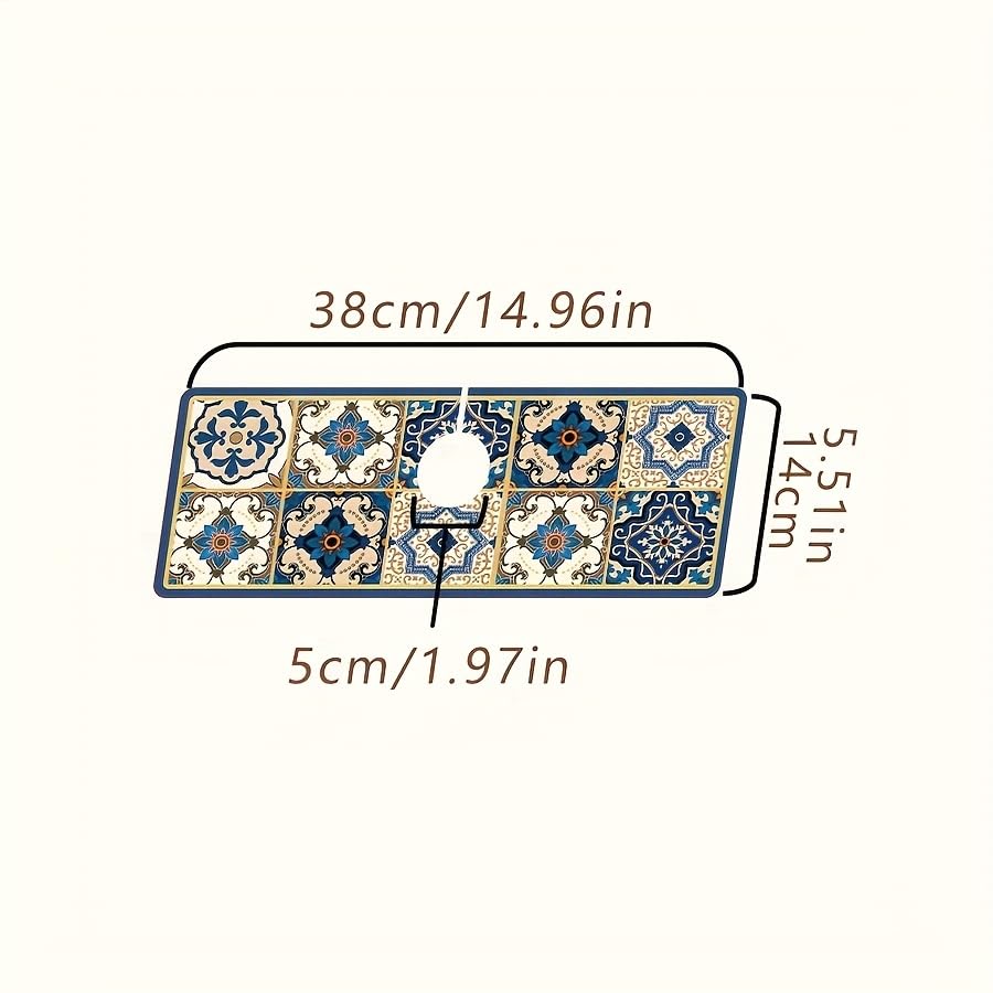 Supvox Kitchen Sink Faucet Pad 14x38cm for Counter Protection with Oval Opening | Quick-Dry Diatom Mud Retro Patchwork Mat