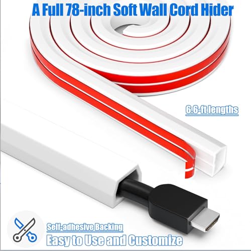 Serplex® 2 x 6.6ft Flexible PVC Floor Cord Hider, Self-Adhesive Wire Cover, Cuttable Cable Management for Home & Office, Floor & Wall Cord Protector, Organizes Power, HDMI & Ethernet Cables