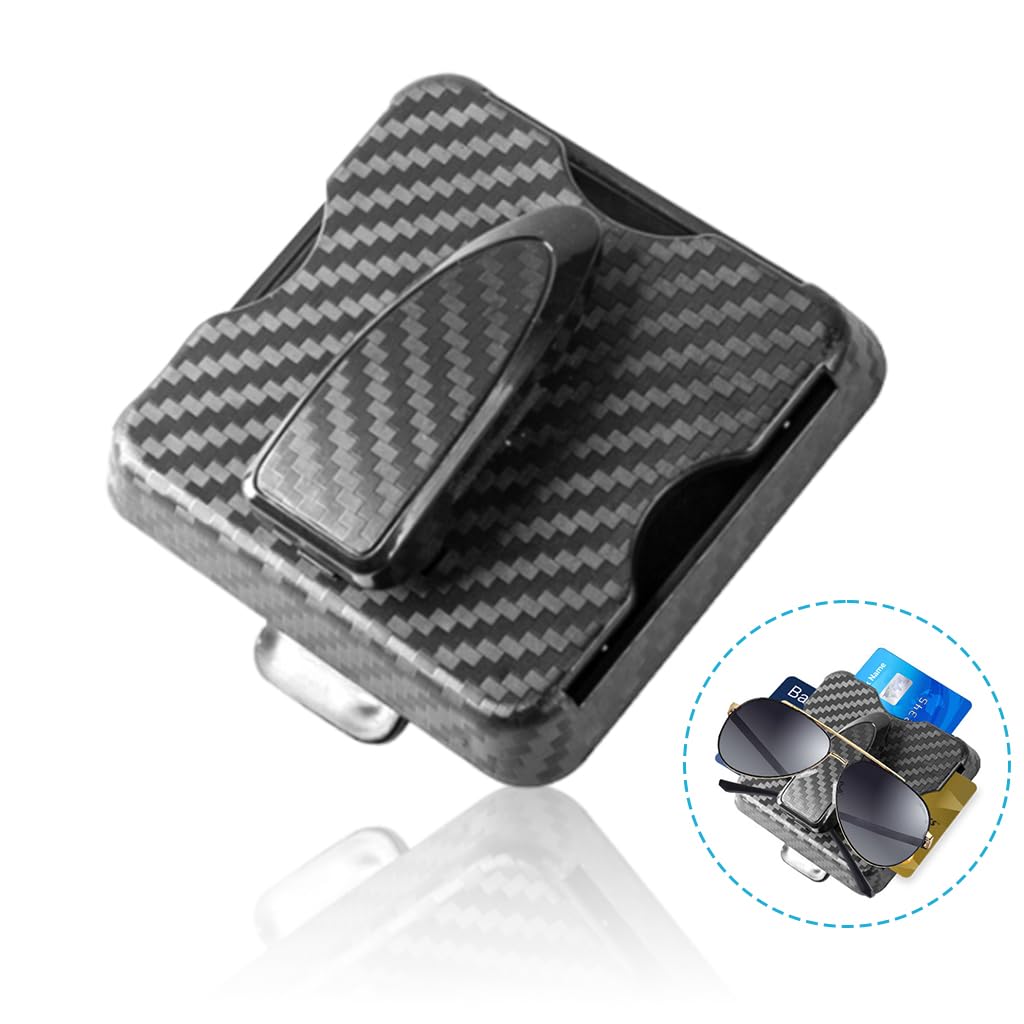 STHIRA Car Sunglasses Holder for Sun Visor with Secure Clip and Card Slot | ABS Carbon Fiber