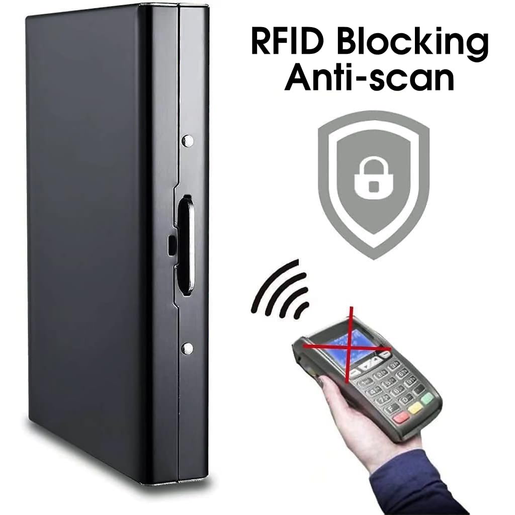 ZIBUYU Credit Card Holder for Men with 10 Card Slots and Secure Snap Lock | Stainless Steel RFID Blocking Organizer