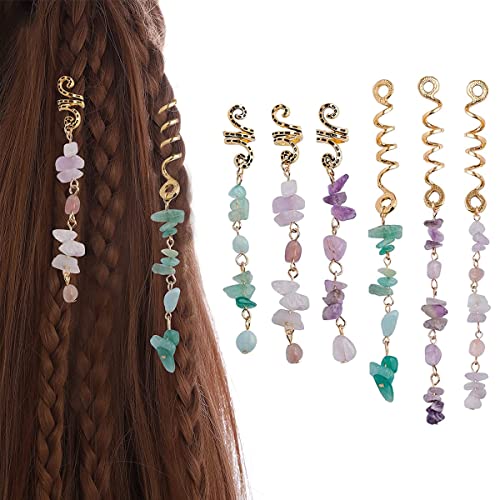 PALAY® 6 pcs Colored Natural Stone Beads Hair Accessories for Girls Girl Hair Braids Hair Accessories String Beads Hair Accessories Hair Charms Hair Pendant Gift for Girls