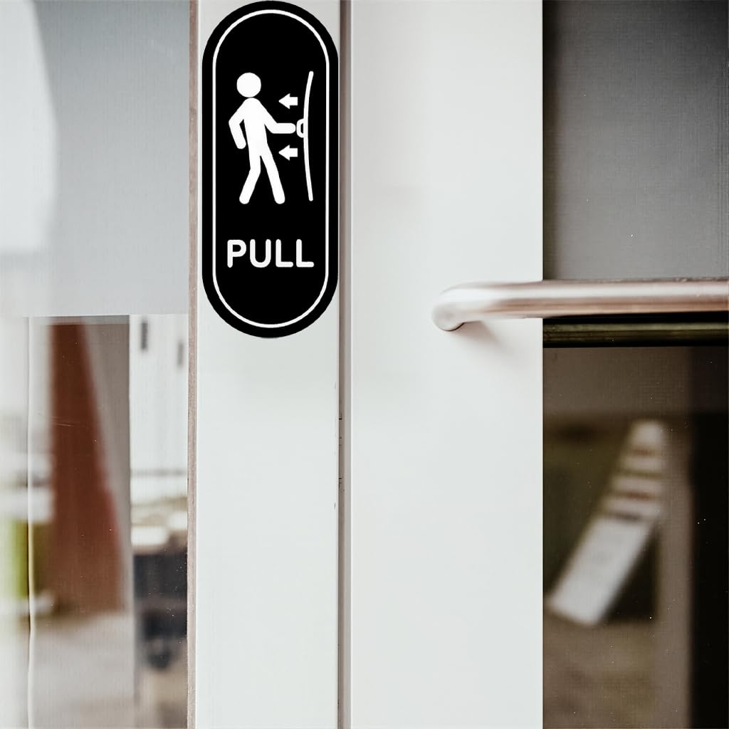 OFIFO Push Pull Signs for Glass Doors featuring Vertical Self-Adhesive Vinyl Stickers | Black White Design