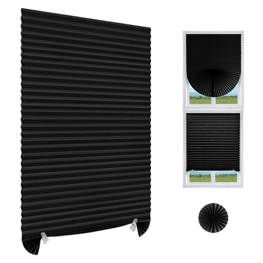 HASTHIP Blinds for Windows for Home and Office with No Drill Clip Up Design 60cm x 150cm | Black Non Woven Blackout Shade