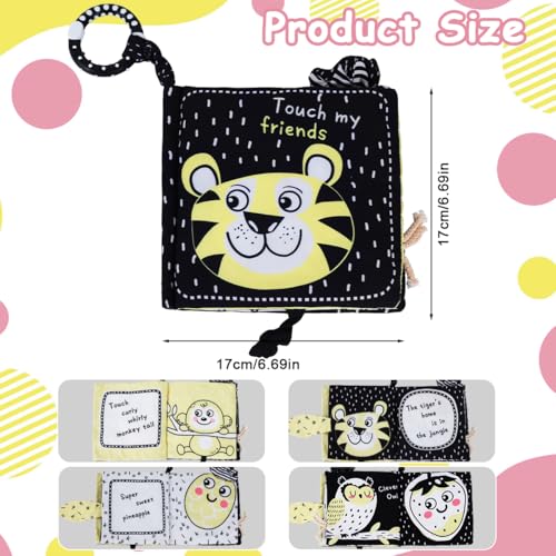 SNOWIE SOFT® Cartoon Baby Cloth Book with Open Clasp,5-Page,Double Sided Storytelling Fabric Book with Built in Squeaky Toy Interactive 3D Cartoon Baby Learning Travel Busy