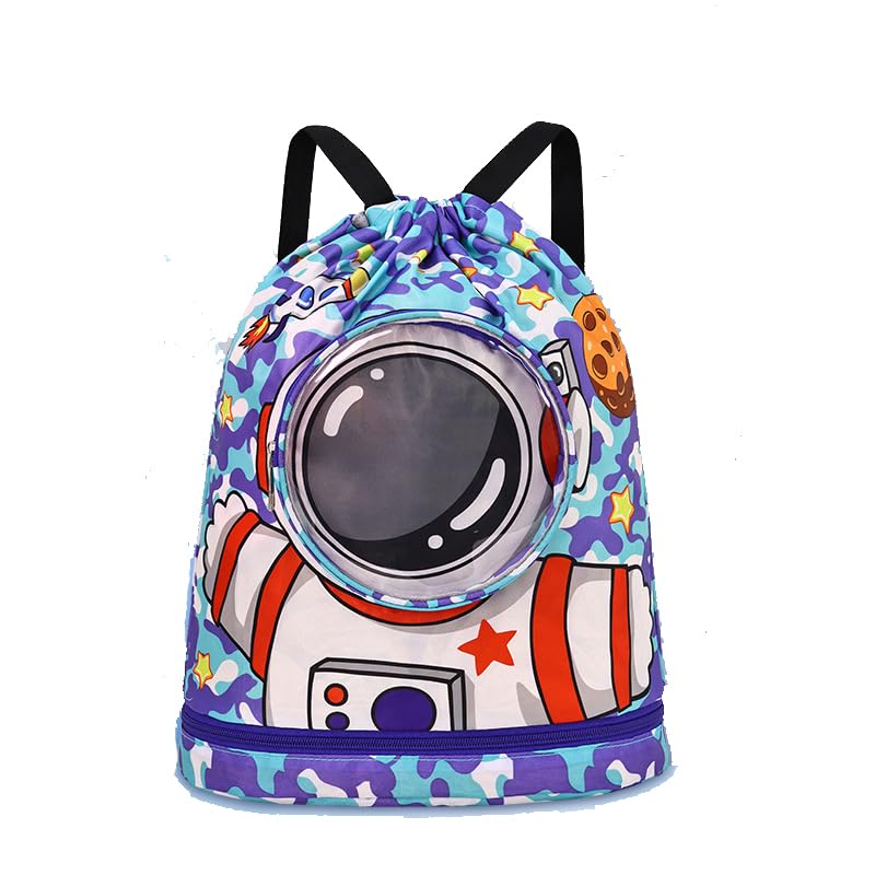 Proberos Drawstring Backpack Kids Waterproof Swimming Bags with Shoe Compartment Cartoon Print Polyester Drawstring Backpack Kids Travel Backpack Swimming Bag Activitiy Bag
