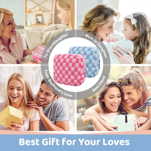 MAYCREATE 2pcs Small Makeup Pouch Sanitary Pad Pouch 5.5in Period Bag Checked Print Coin Purse Zipper Sanitary Napkin Pads Storage Pouch Feminine Travel Pouch for Teen Girls Women