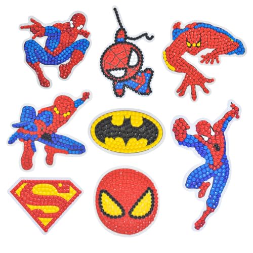 PATPAT® DIY Diamond Painting Stickers Kit 8Pcs Cartoon Spiderman Diamond Painting Art Sticker for Kids Self-adhesive Color Diamond Painting Art Sticker Kit for Kids & Adults Gift for Kids Age 3+