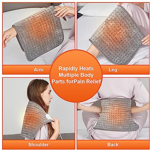 HANNEA® Heating Pad for Back Pain Relief, 12" x 24" Electric Heating Pads for Cramps With Auto Shut-Off, 10 Heat Settings, Moist and Dry Heat Therapy for Neck, Shoulder, Machine-Washable