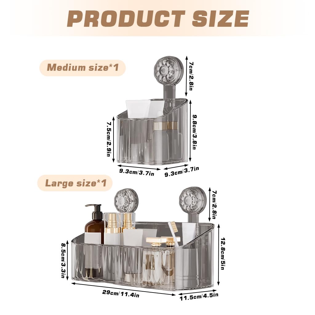 HASTHIP Bathroom Wall Organizer for Kitchen and Bathroom with Suction Cups | Clear Acrylic Set of 2 Boxes 9.3x9.3x11cm and 29x11.5x12.8cm