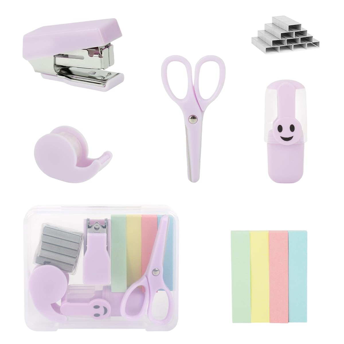 OFIFO Stationery Items Set for School and Office with Mini Stapler and 6pcs Supplies | Compact Portable Desk Kit