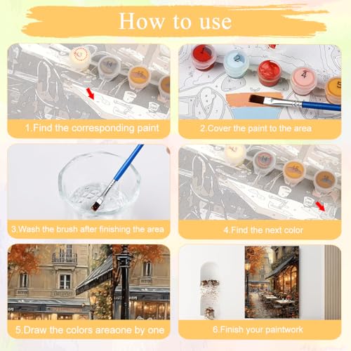 HASTHIP® Paint by Numbers Kit for Adults Street Cafe on Canvas for Beginners DIY Acrylic Oil Painting Kits for Home Wall Decor 3PCS