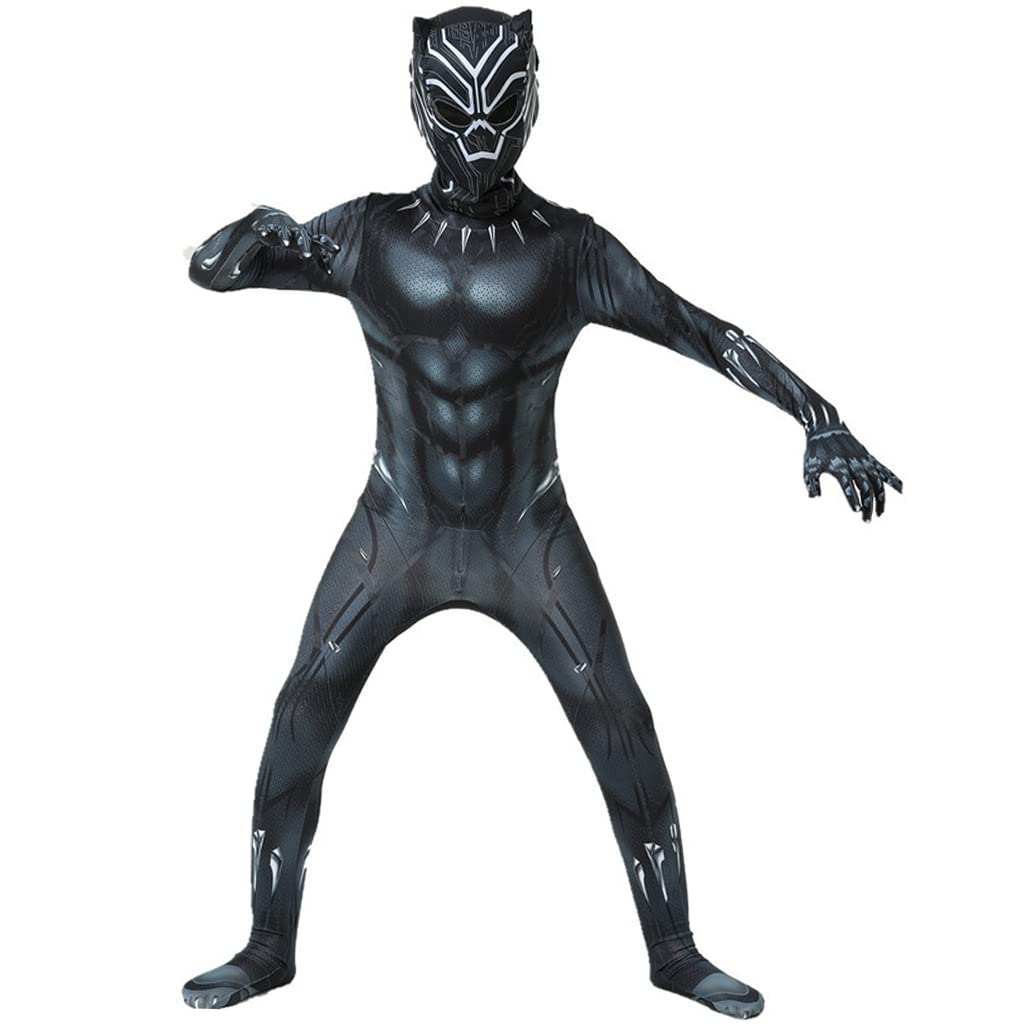 GUSTAVE Black Panther Costume for Kids featuring 3D Digital Prints and Breathable Spandex for 105–115cm Boys and Girls | Ideal for Superhero Party Cosplay