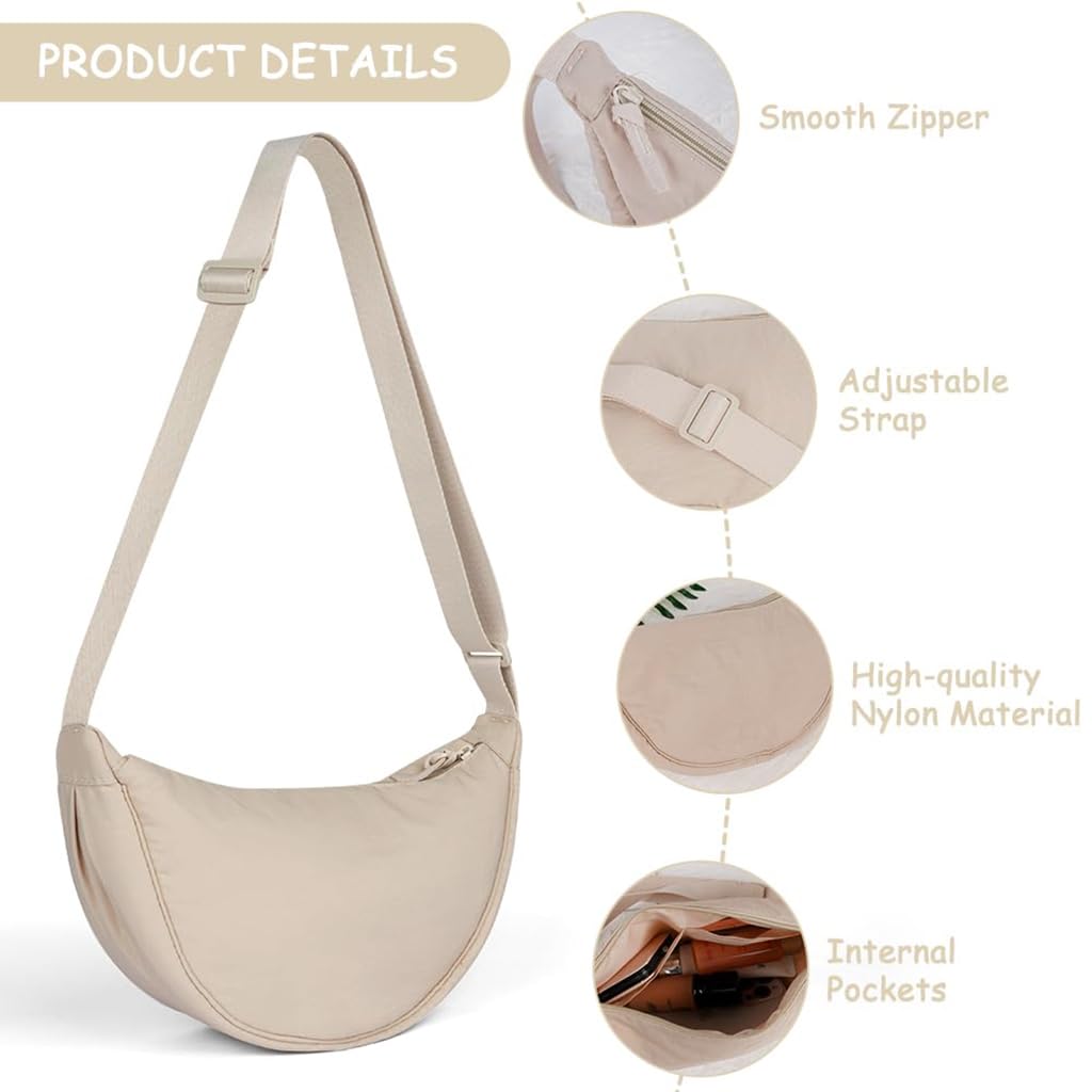 Zibuyu Crescent Bag for Daily Use with 12x3.5x6.5 in Capacity featuring Adjustable Strap & Waterproof Nylon Design