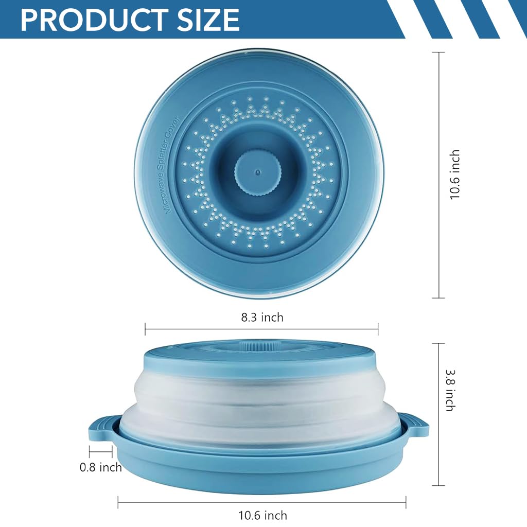 HASTHIP Microwave Plate Cover and Tray for Food Heating with Steam Vent | 10.5 in Collapsible BPA Free Blue Lid