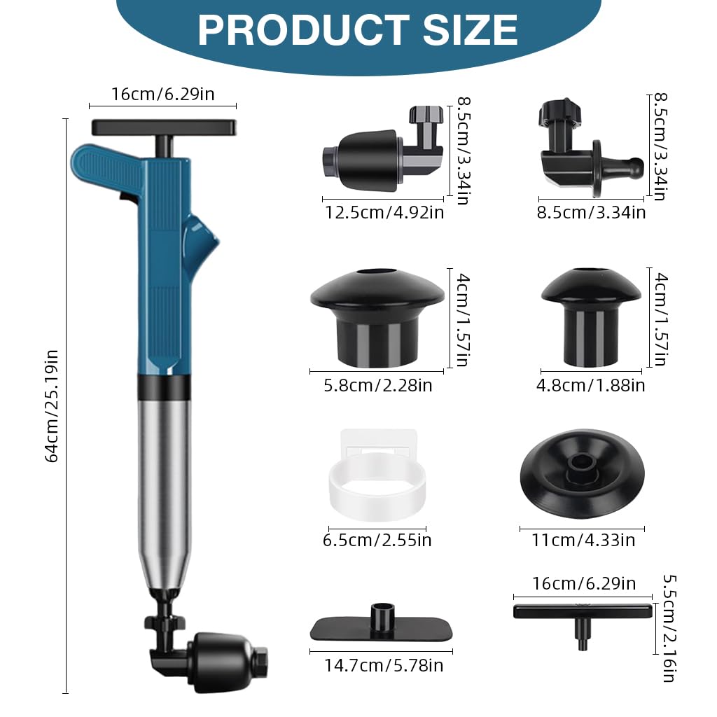 HASTHIP Toilet Plunger Drain Clog Remover Kit for Bathroom Cleaning with Hand Pump and Interchangeable Heads | Stainless Steel Unclogging Tool
