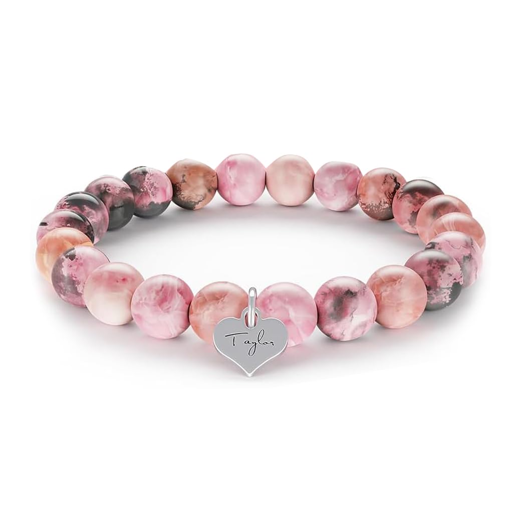 Venzina Taylor Swift Bracelet with Pink Stone Beads and Heart Charm for Women | Gift for Swifties