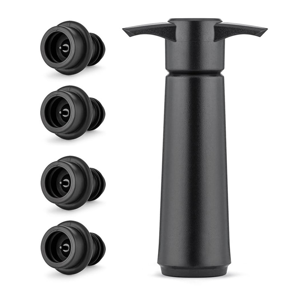 HASTHIP Wine Vacuum Pump with 4 Silica Gel Stoppers for Universal Bottle Sealing | Black