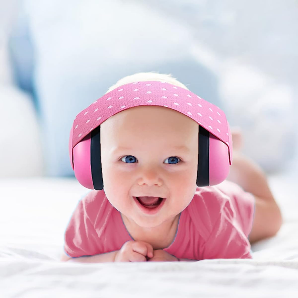 SNOWIE SOFT Baby Ear Muffs for Noise Reduction with 29db Soundproofing and Adjustable Elastic | Pink Lightweight ABS and PU Design for 0–3 Years