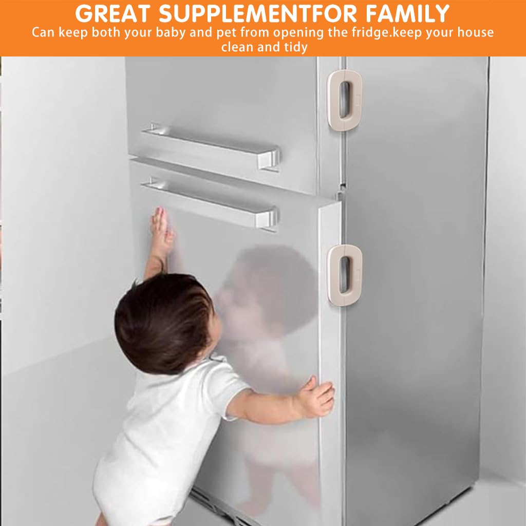 SNOWIE SOFT 2Pcs Refrigerator Lock Child Safety Refrigerator Door Lock Self Adhesive Freezer Door Refrigerator Door Dual Safety Button Design Home Safe Child-Proof Fridge Door Lock