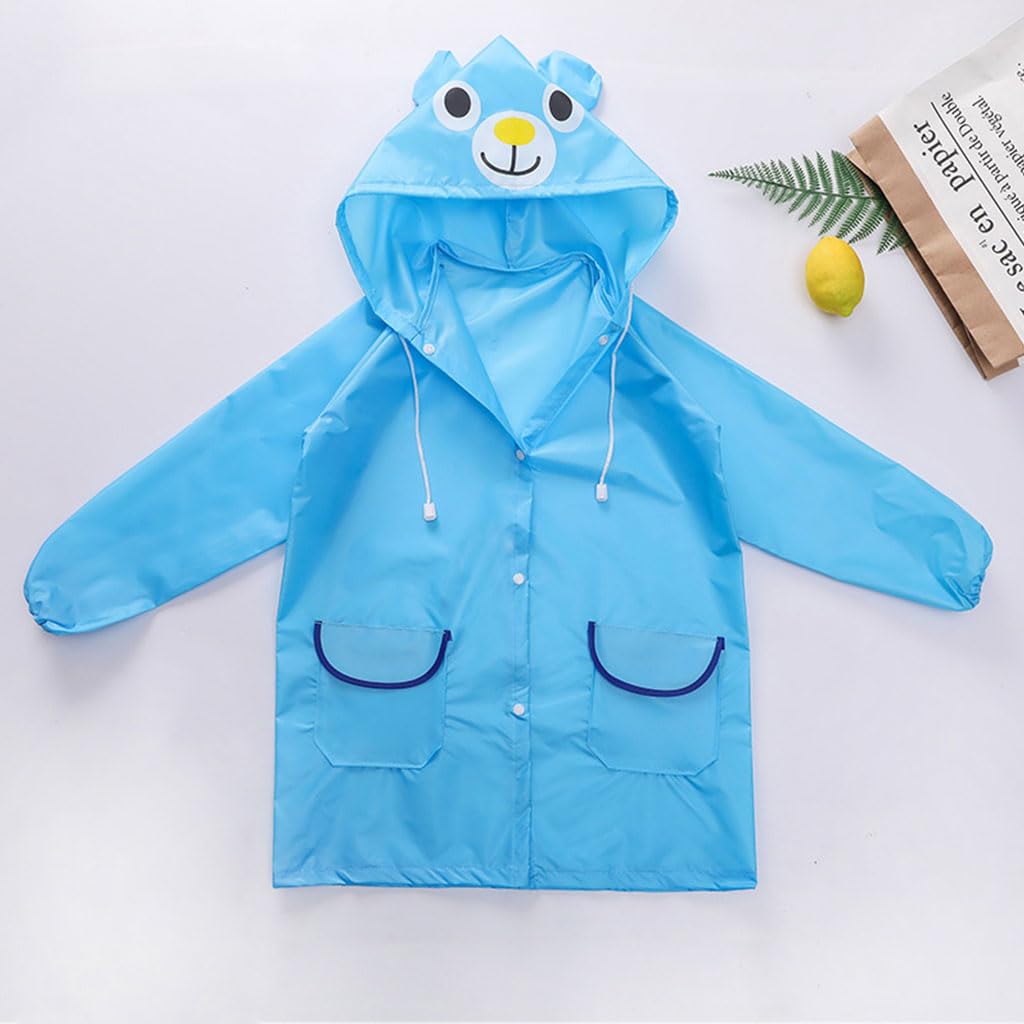 PALAY® Raincoat for Kids Boys Girls with Hood, Polyester Rain Ponchos with Pockets, Bright Color Cute Raincoat for 3-7 Years Old Kids