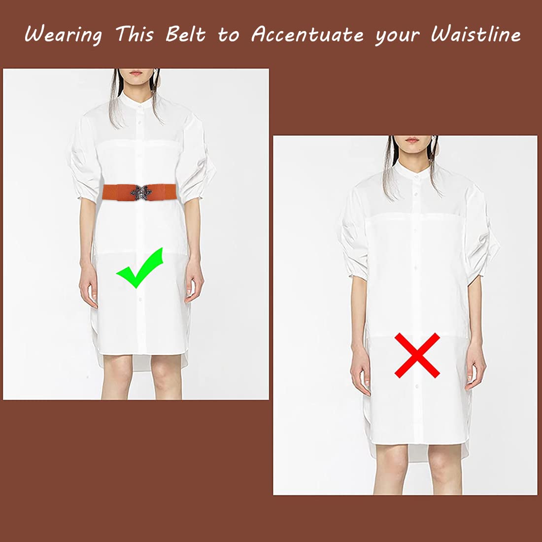 PALAY Women Stretchy Belt for Dresses and Blazers featuring Interlocking Buckle 68cm Dark Brown