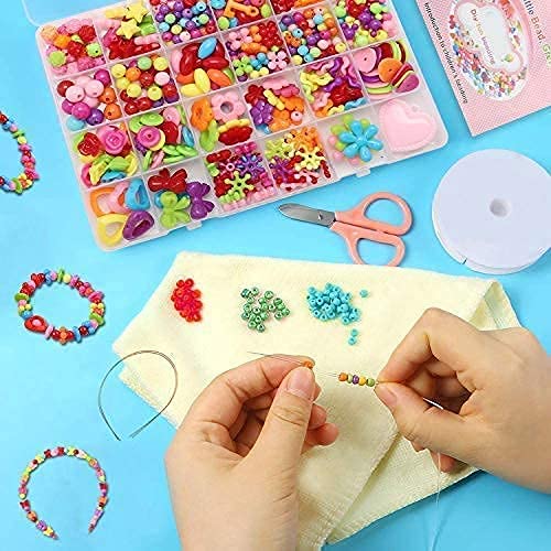 PATPAT  Jewelry Making Kit,Girl DIY Bracelet Set,Fun and Colorful Beads,Children's Self-Made Necklace and Hair Band Ring, Birthday Gift, Suitable for Children Over Three Years Old (Pink), Acrylic