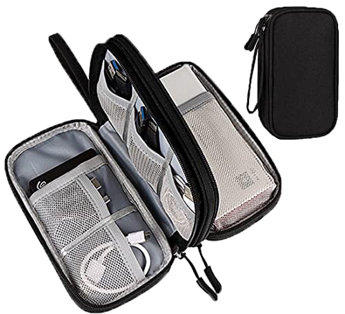 HASTHIP® 3 Layers Electronics Travel Small Organizer Bag,Waterproof Accessories Pouch Bag for Charger/Power Bank/Cables/Mouse/Earphone/Students -19x11x5.5cm(Black)