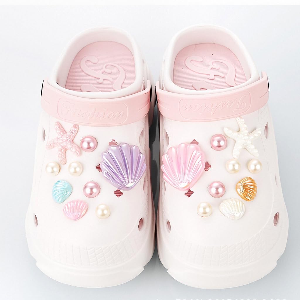 MAYCREATE Seashell Shoe Charm Set for Clogs with 17 Pieces featuring Glossing Resin Design