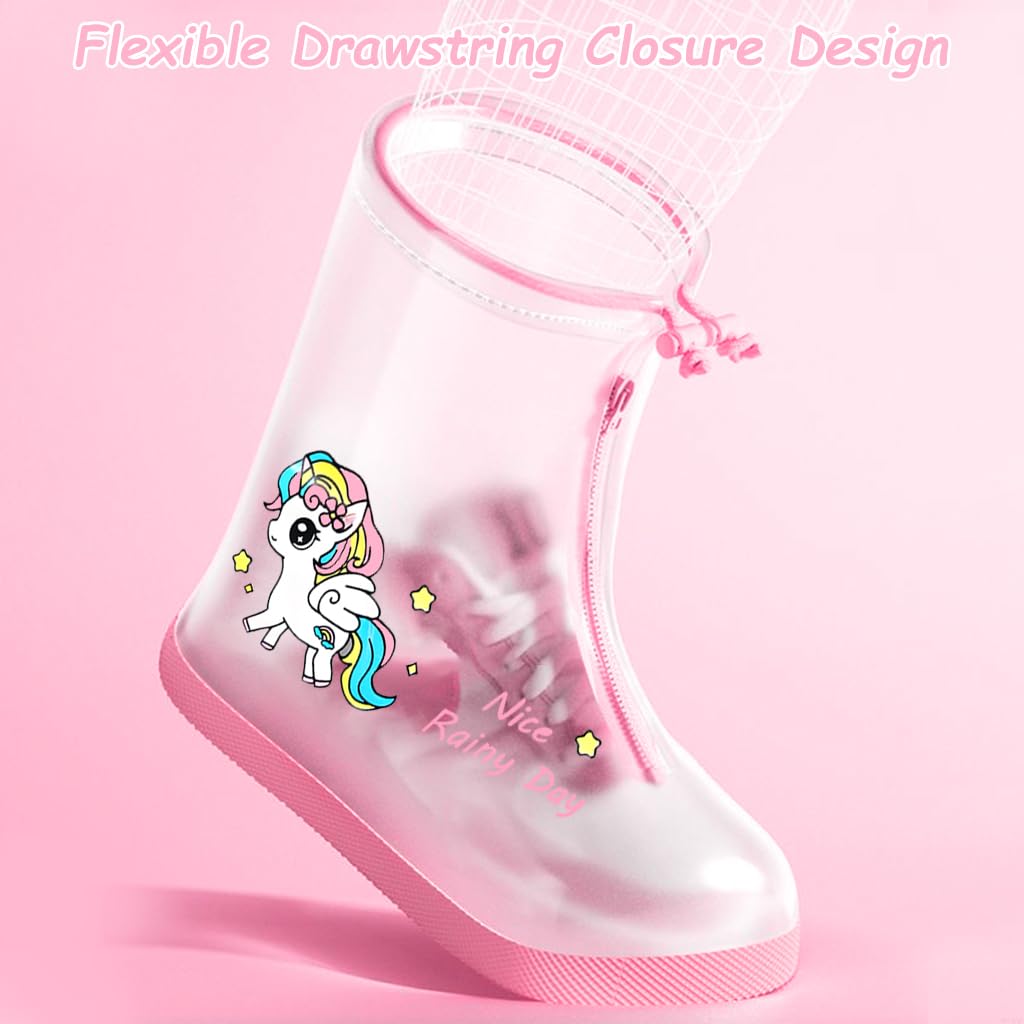 SNOWIE SOFT Children’s Waterproof PVC Shoe Covers for Rainy Days | Pink 3PCS Reusable Design