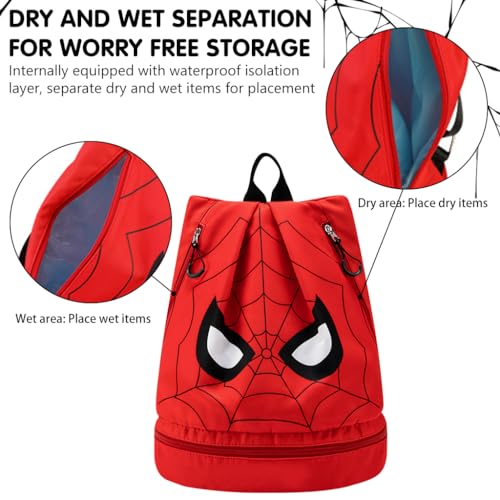 PALAY® Swimming Bag for Kids Spider Man Print Shoulder Bag for Kids Large Capacity Backpack for Boys Girls Wet Dry Separation Beach Bag