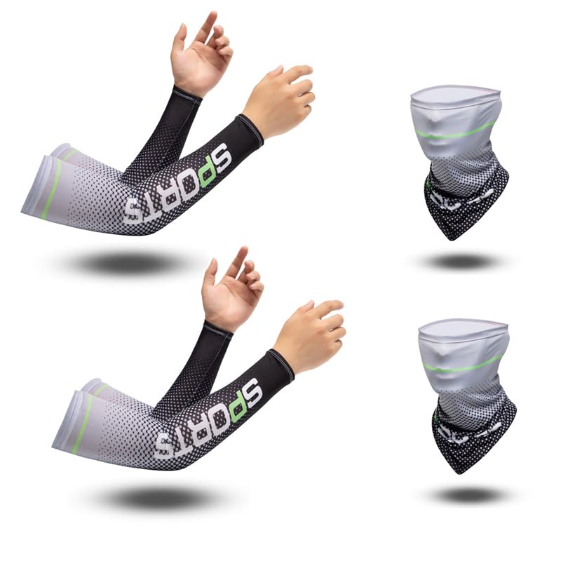 ZIBUYU® 4PCS Hand Gloves for Sun Protection &Bandana UPF50 Cooling Combo for Men & Women with UV Protection, Stretch Fit, Quick Dry, Breathable or Cycling, Cricket, Running, Outdoor Sports