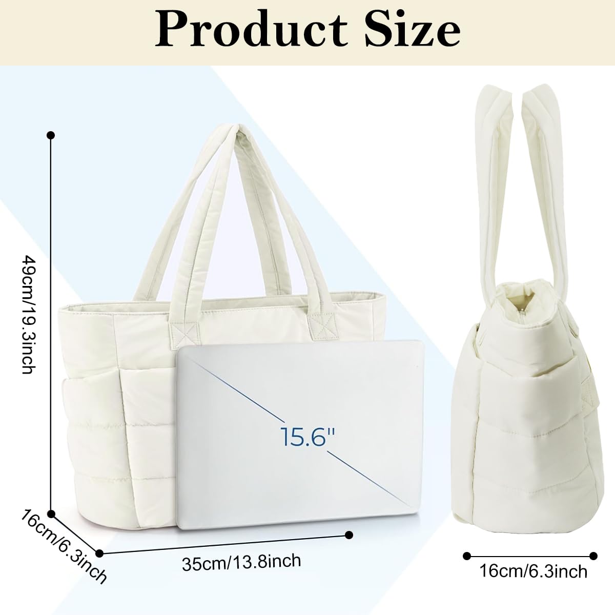 PALAY Fashion Tote Bag for Women Soft Handbag Lighweight Puffy Tote Bag Travel Hand Bag 15.6 inches Laptop Hand Bag Quilted Shoulder Bag Handbag, 13.8X 6.3x19.3 inches
