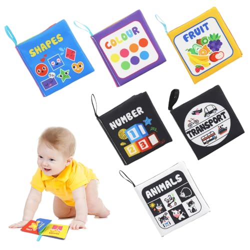 SNOWIE SOFT® 6Pcs Cloth Books for Babies 0 to 3 Years, Multiple Themes Sensory Books for Babies 6-12 Months, Early Educational Activity Babies Sensory Toys, Touch Crinkle Waterproof Books Sensory Toy