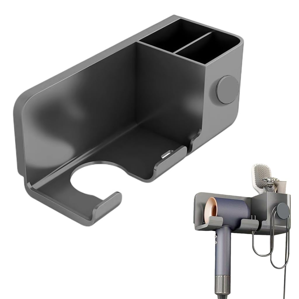 HASTHIP Wall Mount Hair Dryer Holder for Bathroom with 23.1x9.5x8.8 cm Self Adhesive Rack | ABS Plastic Organizer