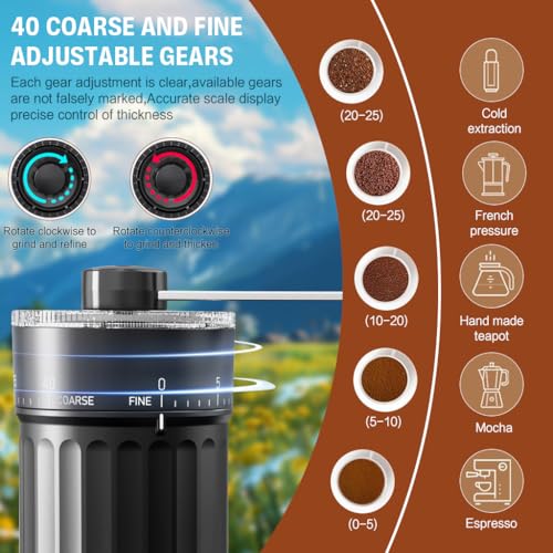 Supvox® Coffee Bean Grinder Manual Manual Burr Grinder Moka Pot Espresso Coffee Adjustable Coarse Design Conical Ceramic Burr for Espresso,Pour Over