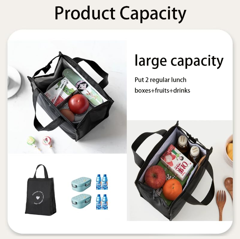 Zibuyu Lunch Bag for Office and School with 26×15×33cm Capacity and Triple Layer Insulation | Black Heart Foldable Cooler Tote