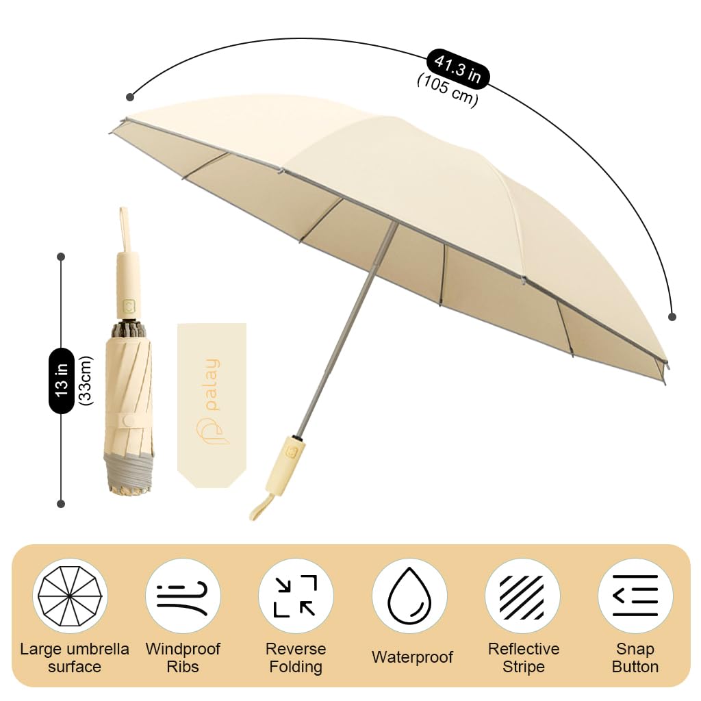 PALAY Umbrella for Rain with 10 Dual Ribs and Auto Open Close | Compact Khaki 3PCS