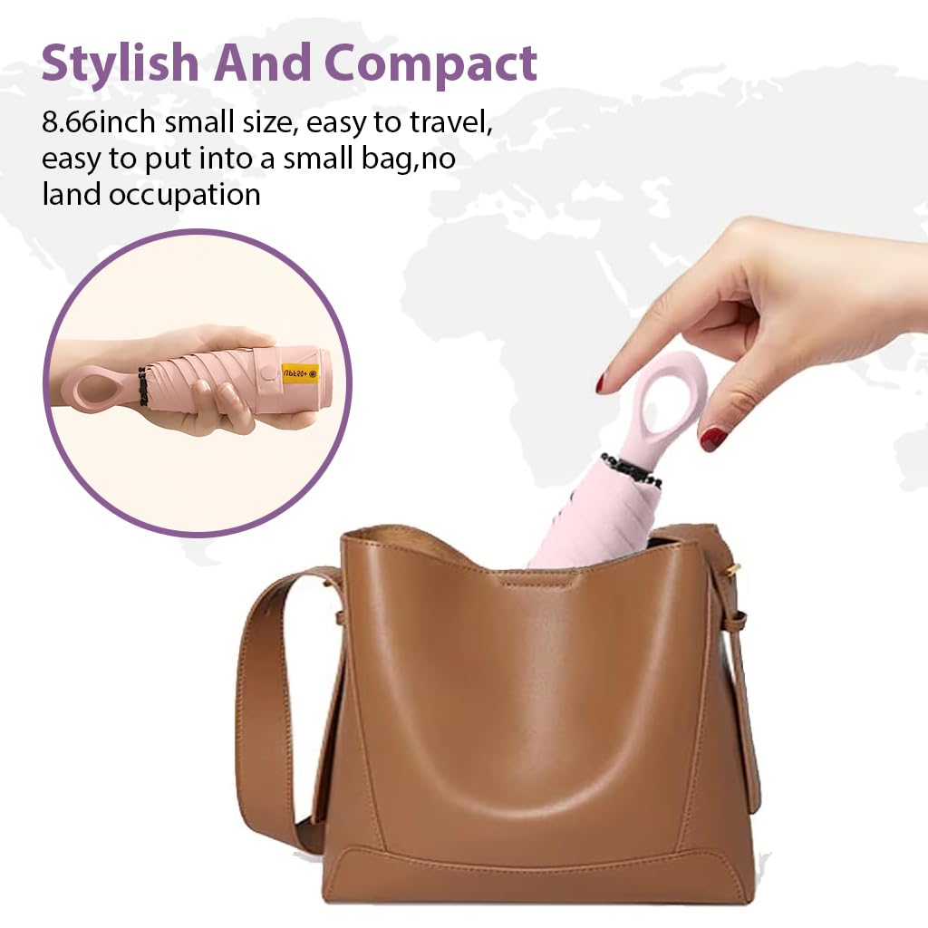 HASTHIP Travel Umbrella for Sun and Rain with UPF 50+ Protection and 6 Strong Ribs | Compact Lightweight Design for Women Men and Kids