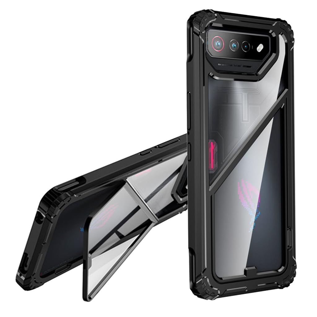 ZORBES® Phone Case for Asus ROG Phone 7 TPU Framed Phone Cover for Asus ROG Phone 7 Transparent PC Phone Case with Magnet Folding Phone Stand Shockproof 2 in 1 Phone Case for Asus ROG Phone 7