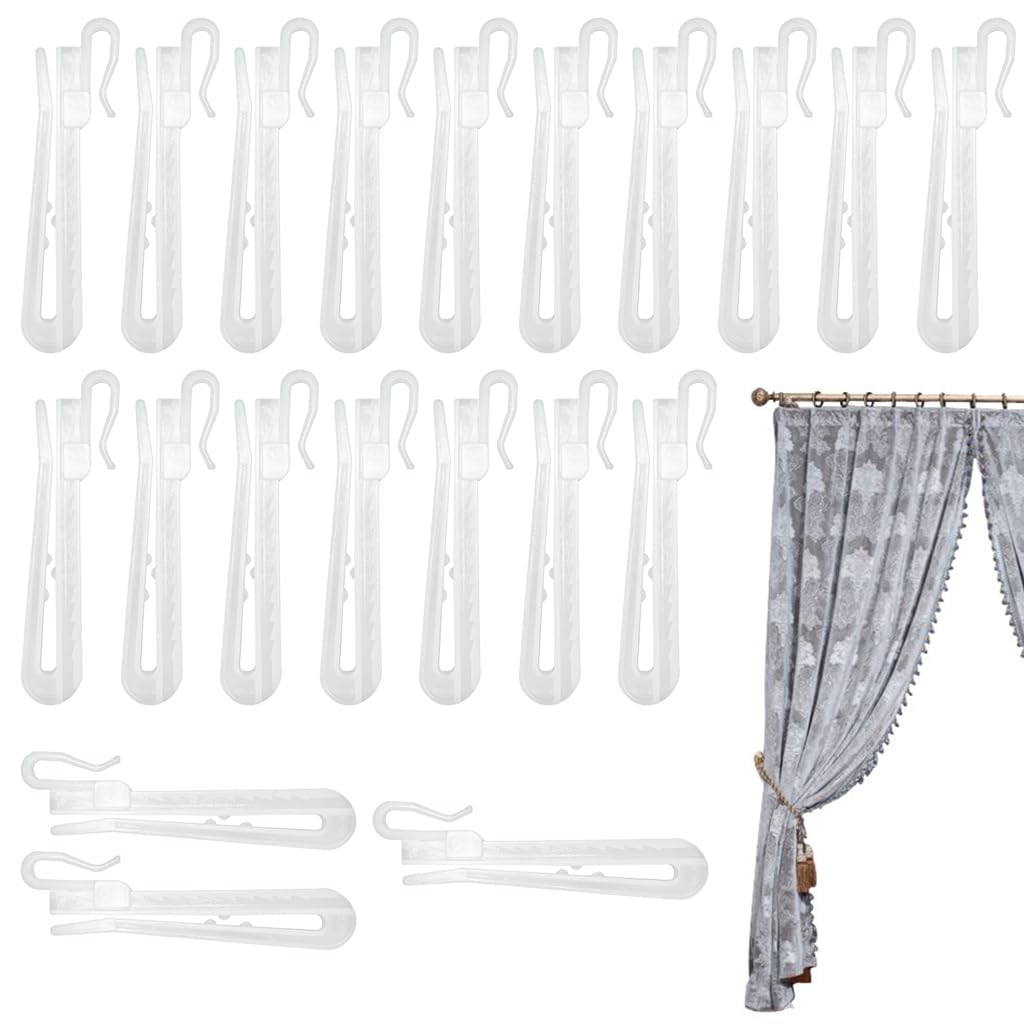 HASTHIP Curtain Pinch Pleat Hooks for Drapes and Shower Curtains with 85mm Adjustable Anti Slip Ratchet Design | Set of 20