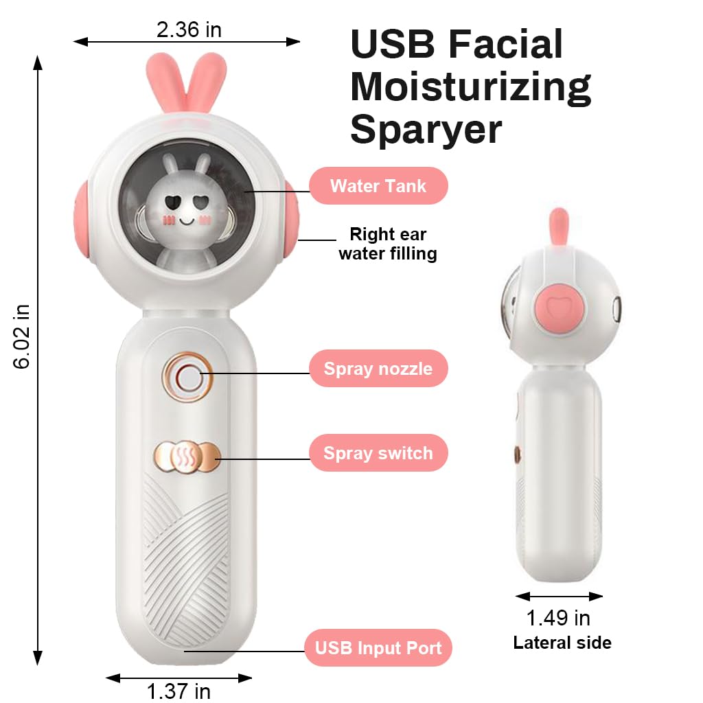 MAYCREATE® Face Mist Sprayer Nano Portable Face Steamer Mini Nano Face Mist Face Mister Skin Moisturizing Facial Sprayer - USB Rechargeable, Night Light Design