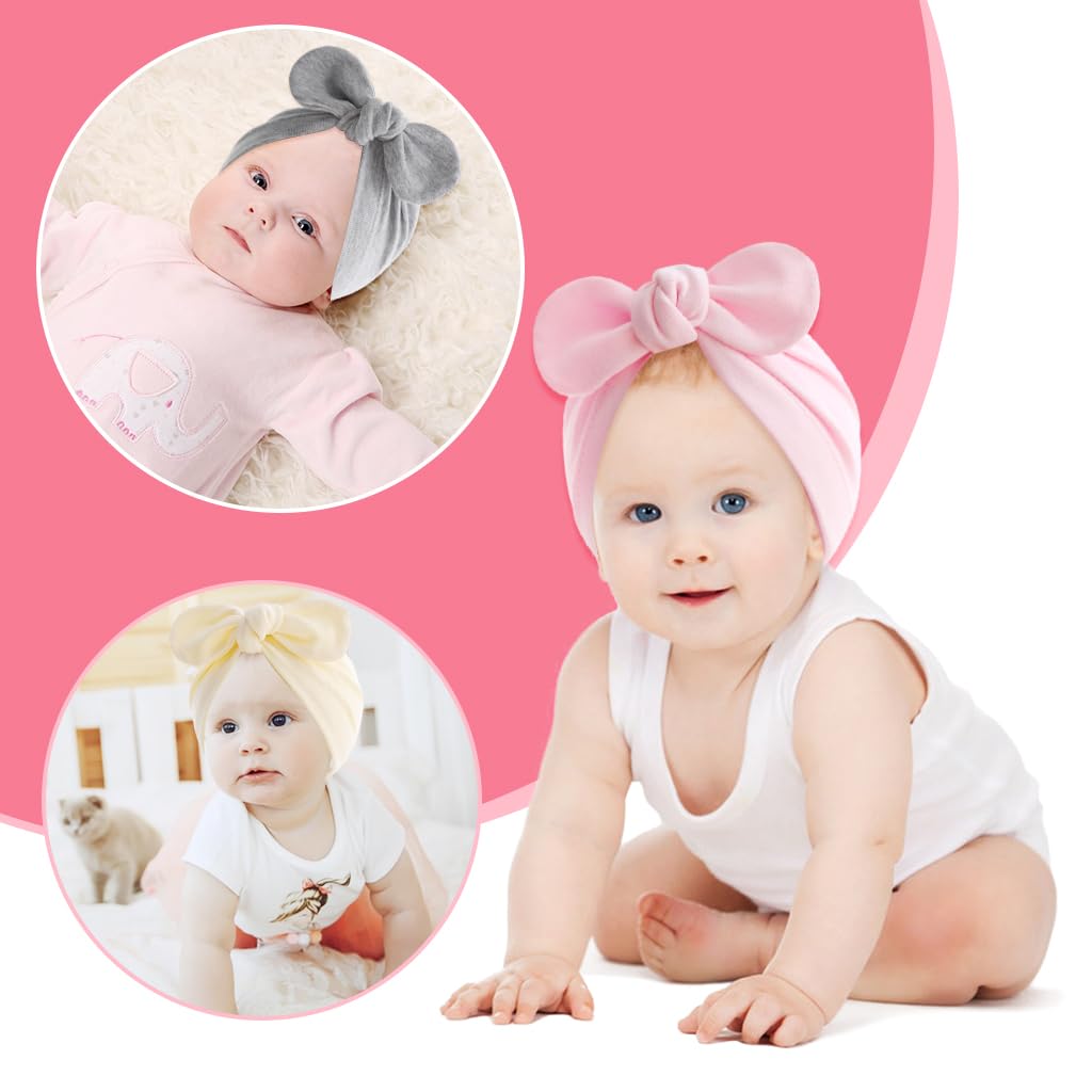 SNOWIE SOFT Baby Caps 6PCS for 0–12 Months with Bow Knot Cotton Turban | Cozy Gift