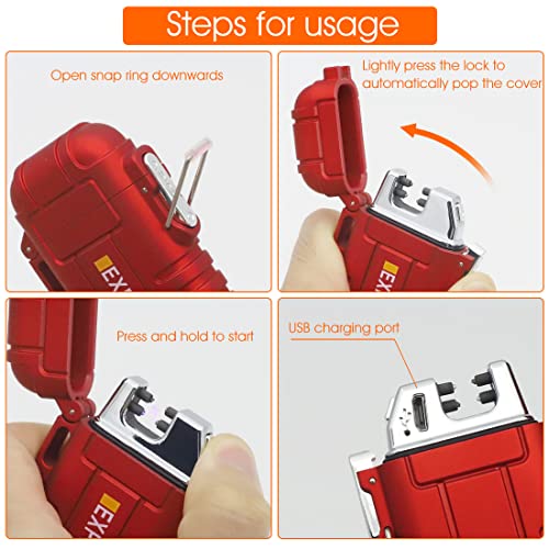 ZIBUYU Dual Arc Plasma Lighter USB Electric Windproof Beam Arc Lighter Flameless Arc Lighter Rechargeable Electric Lighter for Camping, Hiking, Adventure, Survival Tactical Gear - Red