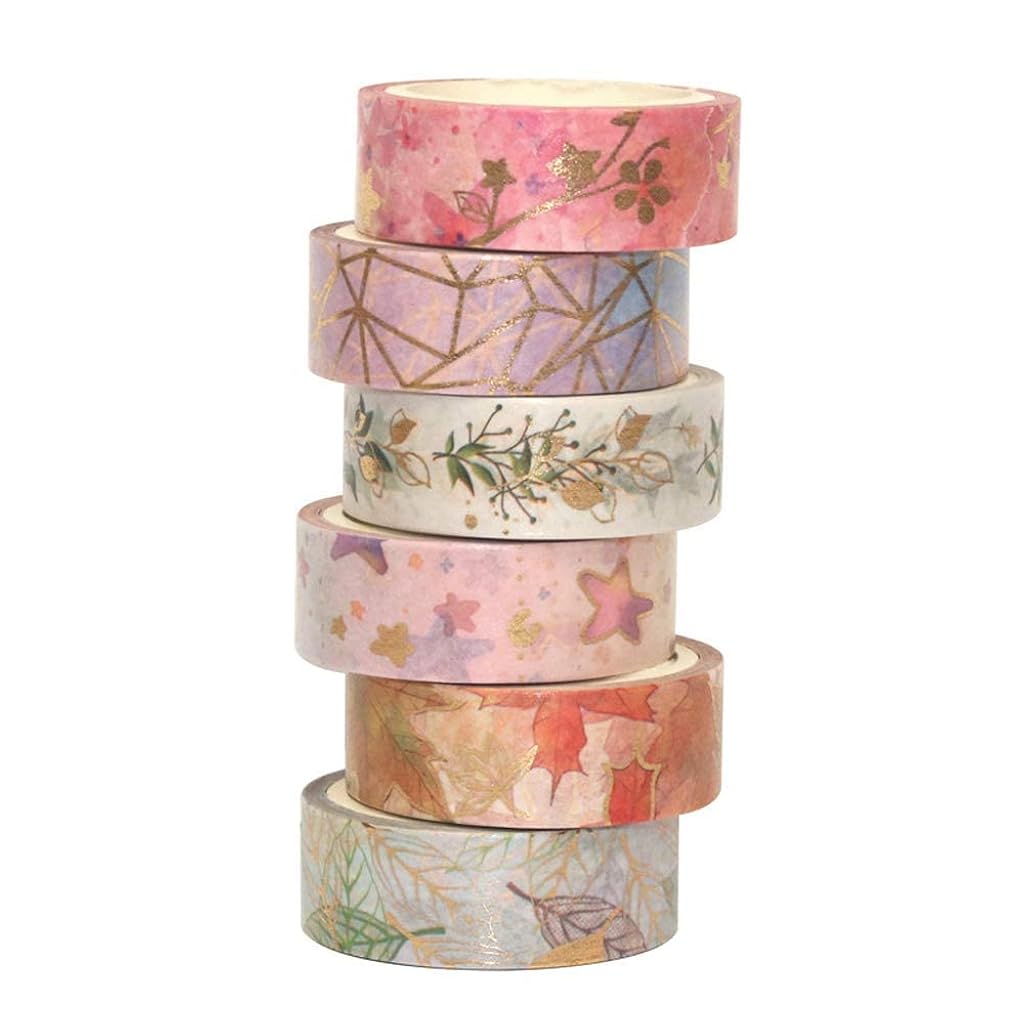 ELEPHANTBOAT® Gold Washi Tape Set DIY Crafts Bullet Journal Supplies Planners Scrapbook Card Gift Wrapping 6 Rolls 15mm 5M 3 PCS